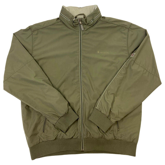 Vintage 90s Khaki Green Embroidered  Fleece Lined Champion Windbreaker L