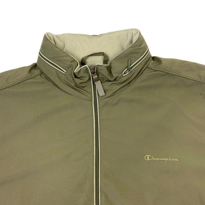 Vintage 90s Khaki Green Embroidered  Fleece Lined Champion Windbreaker L