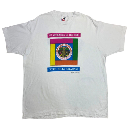 Vintage 1991 White Billy Graham Central Park Graphic Print T-shirt L
