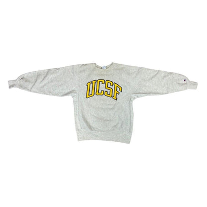 Vintage 90s Grey UCSF Champion Logo Print Reverse Weave Crew Neck Jumper L