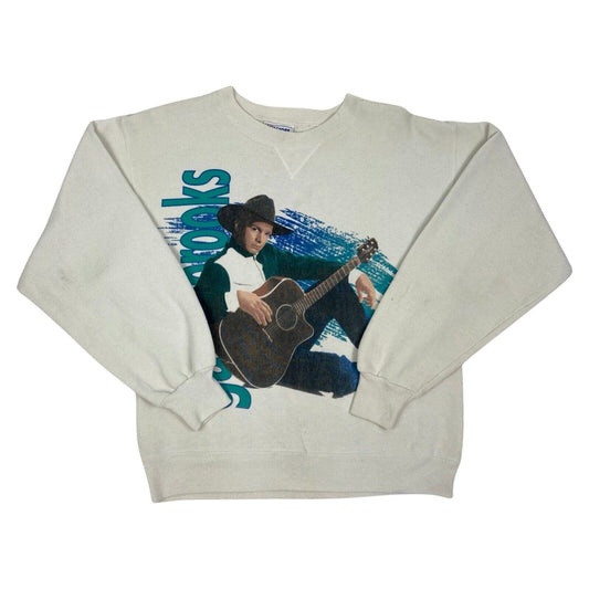 VTG 1992 White Blue Garth Brooks Double Graphic Music Sweatshirt Jumper M