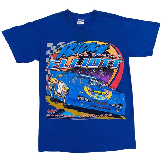 Vintage 90s 00s Blue NASCAR Graphic Print T-shirt S