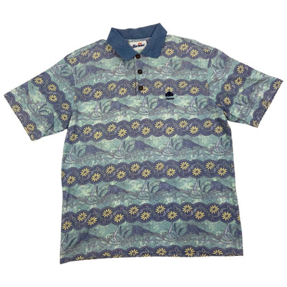 Vintage 90s Blue Green Sergio Tacchini Patterned Polo M