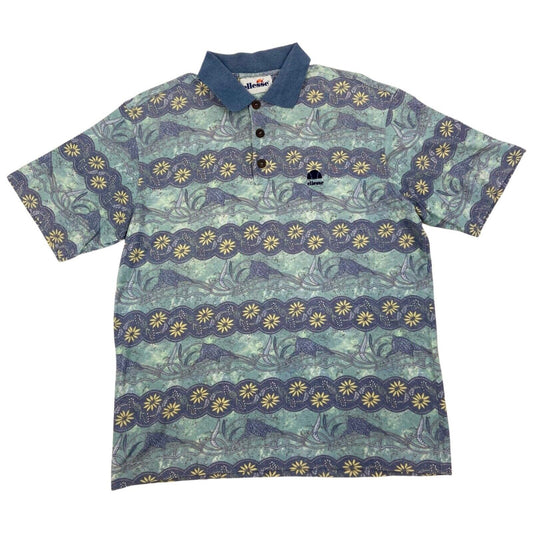 Vintage 90s Blue Green Sergio Tacchini Patterned Polo M