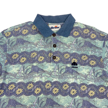Vintage 90s Blue Green Sergio Tacchini Patterned Polo M