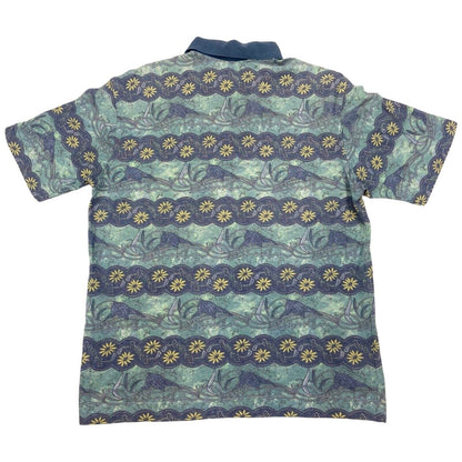 Vintage 90s Blue Green Sergio Tacchini Patterned Polo M