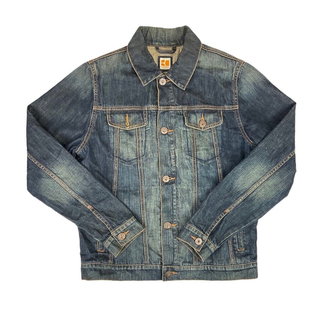 Vintage 90s 00s Blue Hugo Boss Orange Contrast Stitch Denim Jacket S M