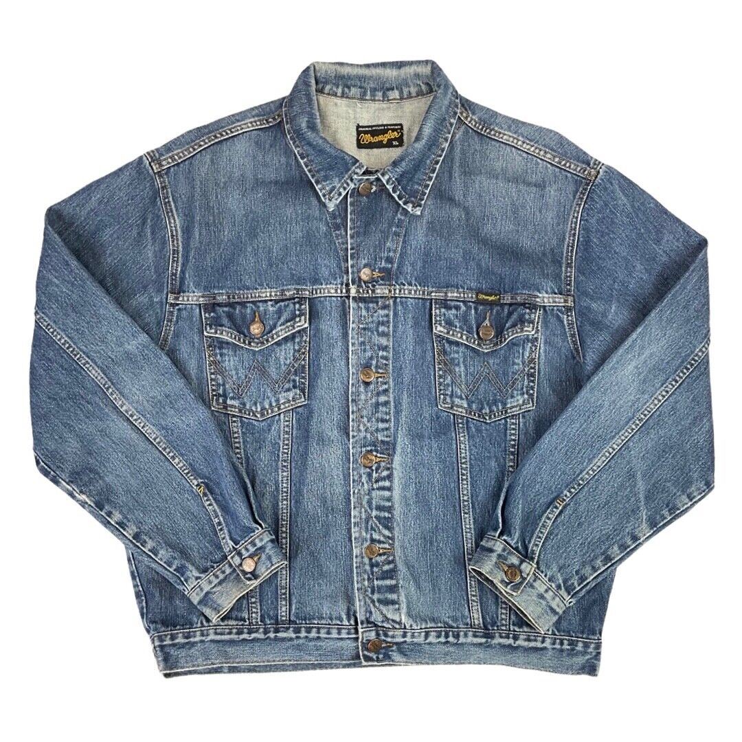 Vintage 90s 00s Light Blue Wrangler Western Men's Denim Jacket 50" L XL