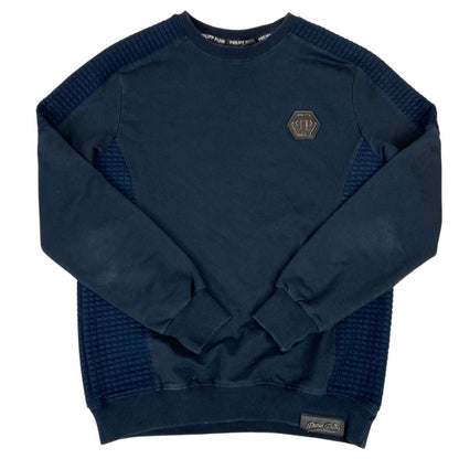 Vintage 90s 00s Navy Blue Embossed Philipp Plein Crew Neck Jumper M