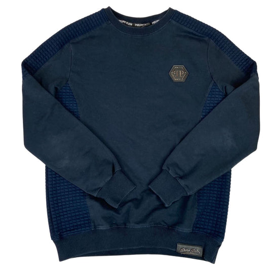 Vintage 90s 00s Navy Blue Embossed Philipp Plein Crew Neck Jumper M