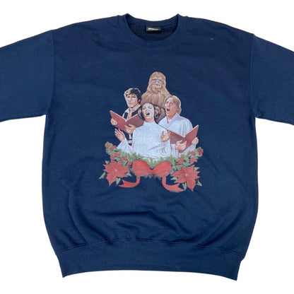 00s Navy Blue Christmas Star Wars Crew Neck Graphic Print Jumper M