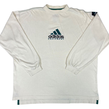 Vintage 90s Cream Green Embroidered Logo Adidas Long Sleeve T-shirt XL