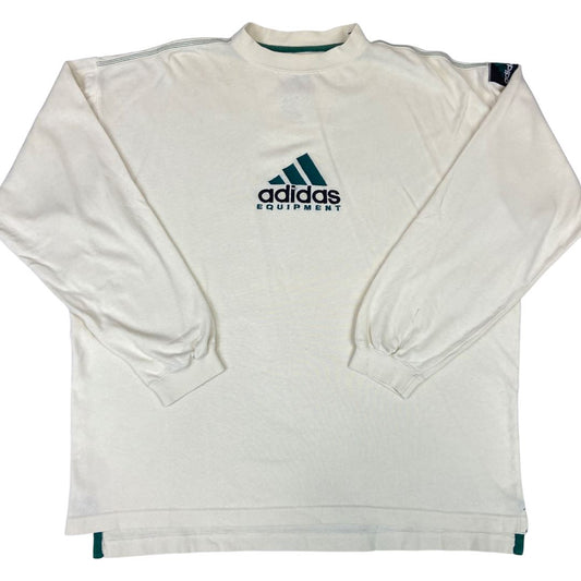 Vintage 90s Cream Green Embroidered Logo Adidas Long Sleeve T-shirt XL