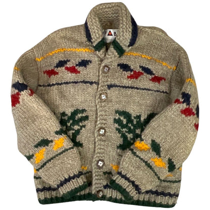 VINTAGE 1950s STYLE MENS NATIVE COWICHAN GRAPHIC KNIT ROCKABILLY CARDIGAN L 41”