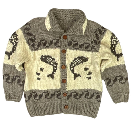 VINTAGE 50s STYLE MENS NATIVE COWICHAN GRAPHIC KNIT ROCKABILLY CARDIGAN M 40”