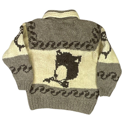 VINTAGE 50s STYLE MENS NATIVE COWICHAN GRAPHIC KNIT ROCKABILLY CARDIGAN M 40”
