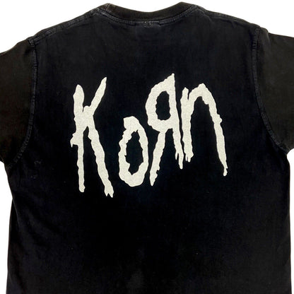 Vintage 90s Black Blue Korn Graphic Print T-shirt M