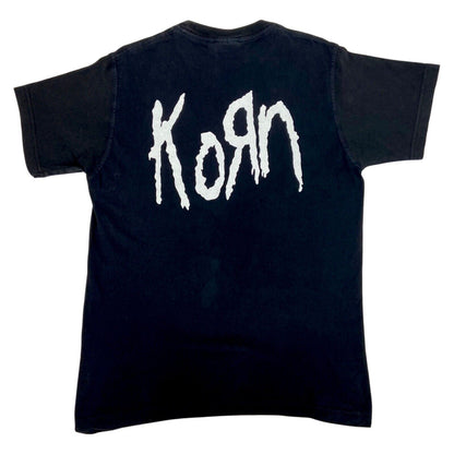 Vintage 90s Black Blue Korn Graphic Print T-shirt M
