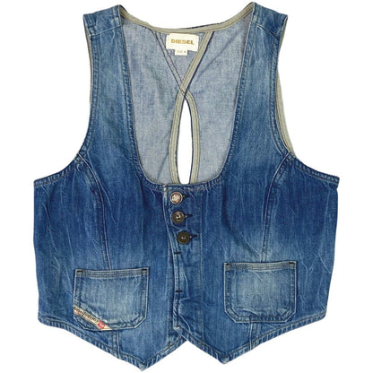 Vintage 90s Y2K Blue Diesel Denim Cropped Waistcoat M