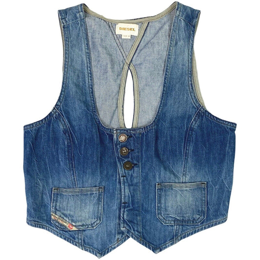 Vintage 90s Y2K Blue Diesel Denim Cropped Waistcoat M