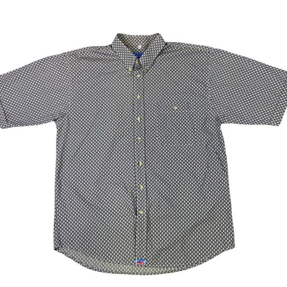 Vintage 90s Rare Cream Blue Pepsi All Over Print Button Down Shirt L