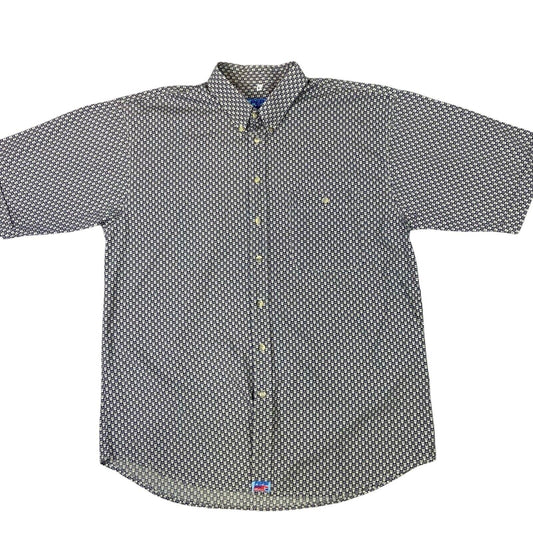 Vintage 90s Rare Cream Blue Pepsi All Over Print Button Down Shirt L