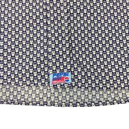 Vintage 90s Rare Cream Blue Pepsi All Over Print Button Down Shirt L