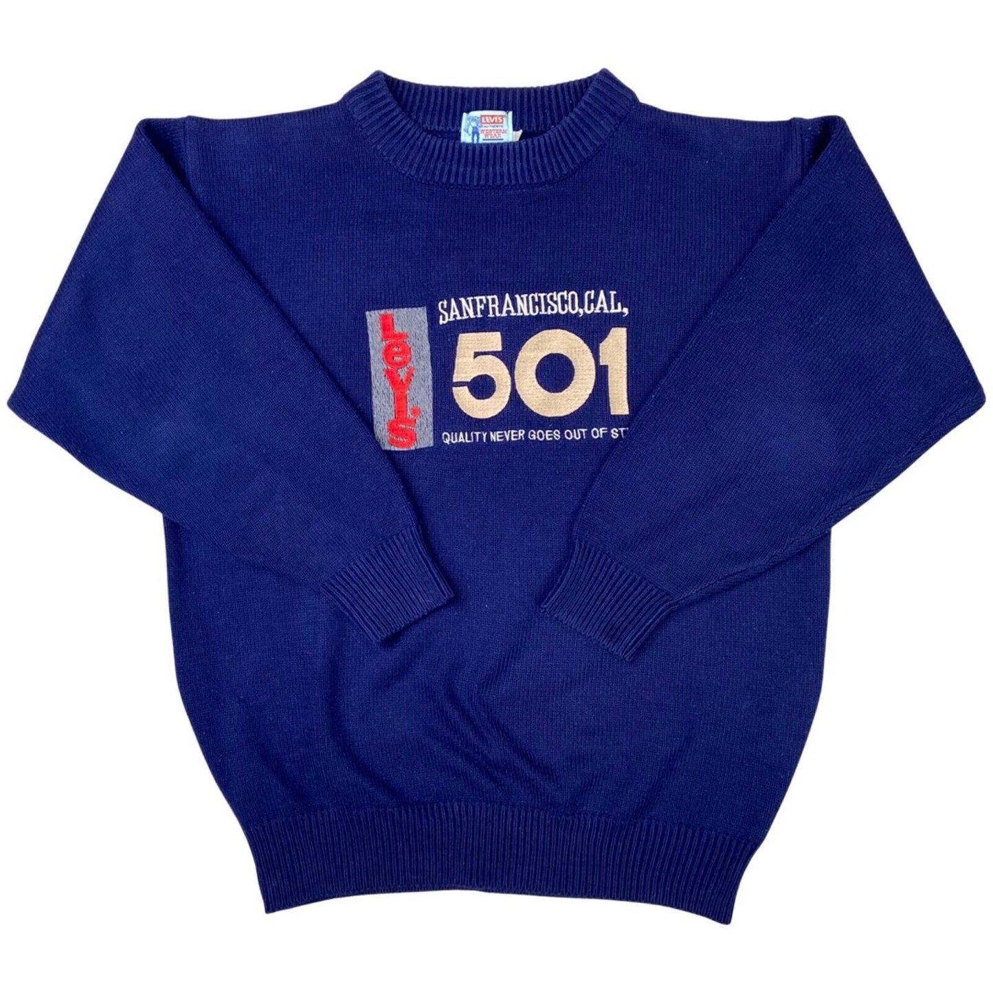 Vintage 90s Blue Embroidered Levi’s Knitted Jumper M