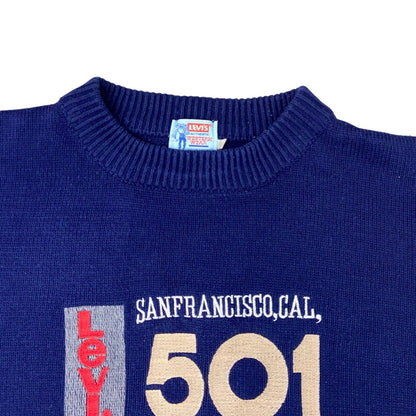 Vintage 90s Blue Embroidered Levi’s Knitted Jumper M