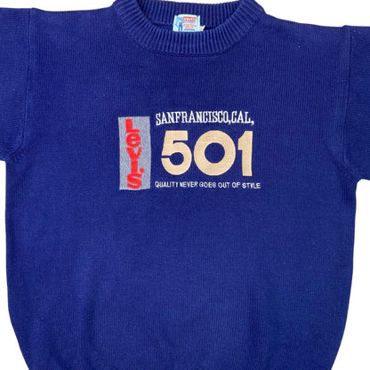Vintage 90s Blue Embroidered Levi’s Knitted Jumper M