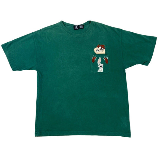Vintage 90s 00s Green Looney Tunes Embroidered T-Shirt L