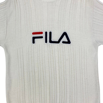 Vintage 90s White Fila Spell Out Embroidered Knit Sweater L