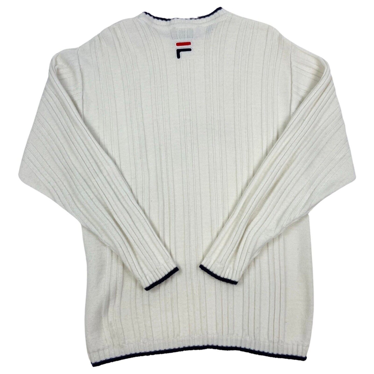 Vintage 90s White Fila Spell Out Embroidered Knit Sweater L