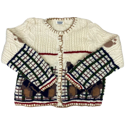 Vintage 80s 90s Beige Teddy Bear Graphic Knitted Embellished Cardigan 12 M