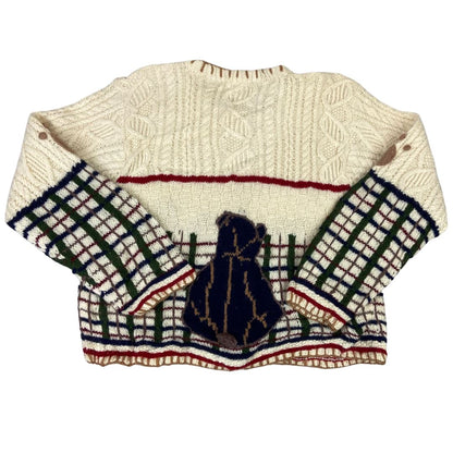 Vintage 80s 90s Beige Teddy Bear Graphic Knitted Embellished Cardigan 12 M