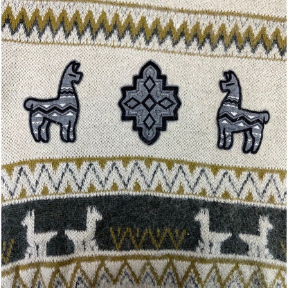 Vintage 80s 90s Cream Grey Alpaca Zig-Zag Patterned Knitted Jumper S M