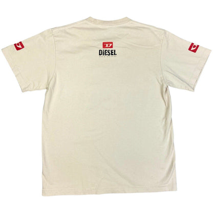 Vintage Y2K Beige Red Diesel Print Graphic Logo T-shirt S