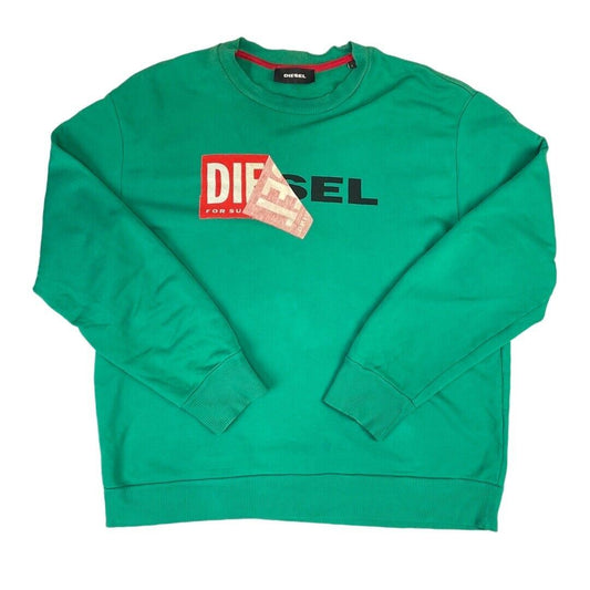 Vintage 00s Green Red Diesel Spellout Box Logo Crew Neck Jumper XL