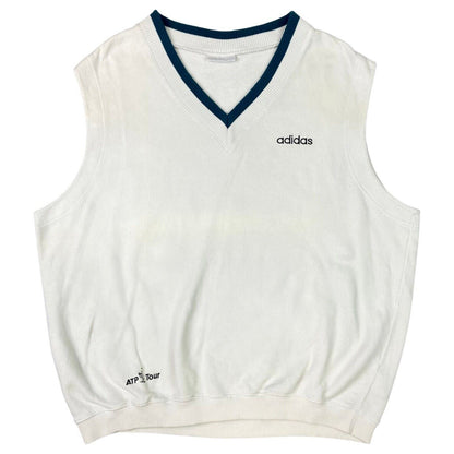 Vintage 90s White Embroidered Adidas ATP Tour Sweater Vest XL