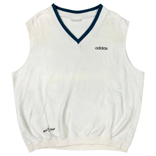Vintage 90s White Embroidered Adidas ATP Tour Sweater Vest XL