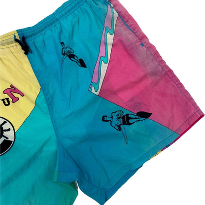 Vintage 80s 90s Blue Yellow Pink Graphic Print Shorts L
