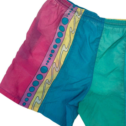 Vintage 80s 90s Blue Yellow Pink Graphic Print Shorts L