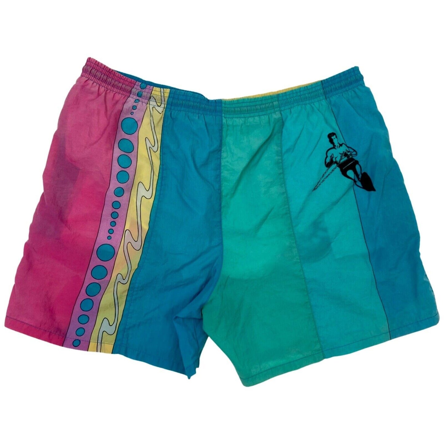 Vintage 80s 90s Blue Yellow Pink Graphic Print Shorts L