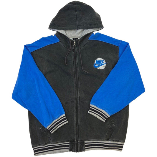 Vintage 90s Grey Blue Embroidered Nike Zip Up Hoodie XL