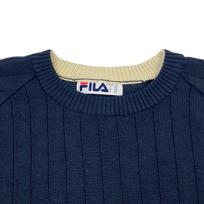 Vintage 90s Navy Blue Cream Embroidered Fila Knit Sweater L