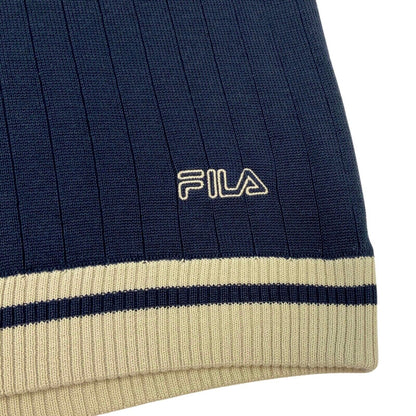 Vintage 90s Navy Blue Cream Embroidered Fila Knit Sweater L