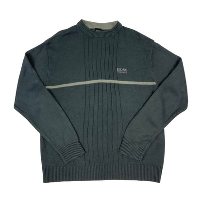Vintage 90s Grey Embroidered Hugo Boss Knit Sweater L