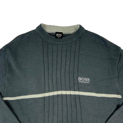 Vintage 90s Grey Embroidered Hugo Boss Knit Sweater L
