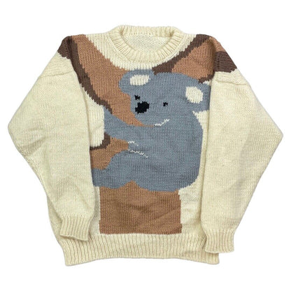 VINTAGE WOOL HAND KNIT KOALA BEAR JUMPER SWEATER GRAPHIC 80S 90S 42”