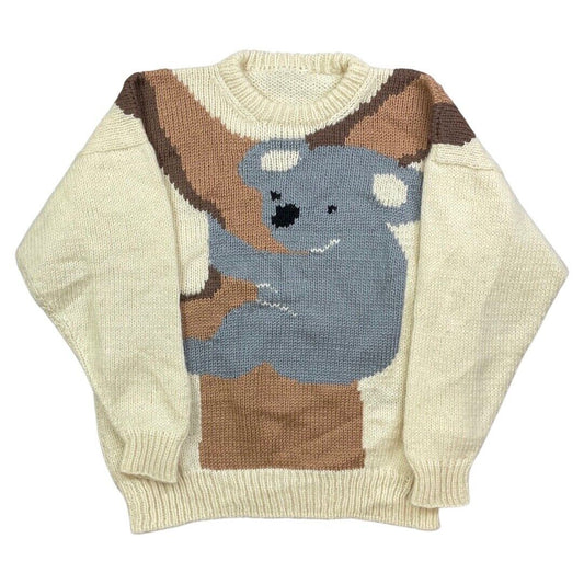 VINTAGE WOOL HAND KNIT KOALA BEAR JUMPER SWEATER GRAPHIC 80S 90S 42”